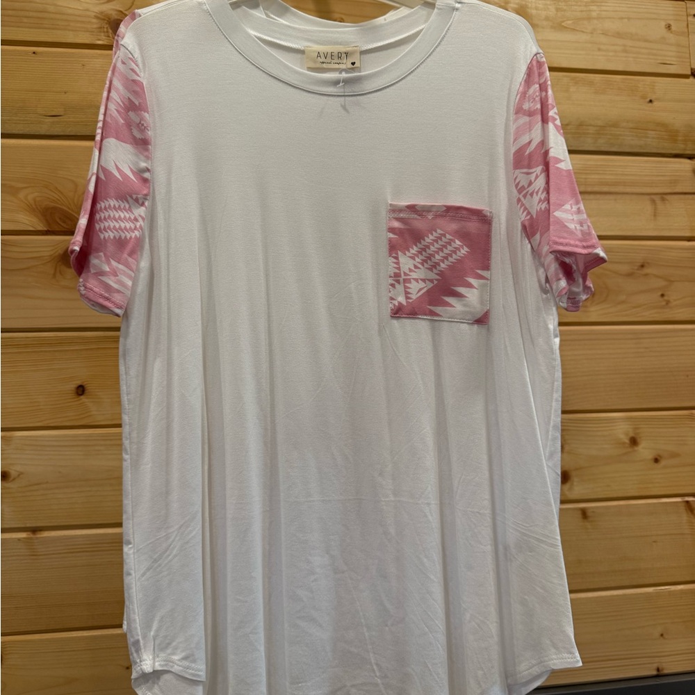 White and Pink Graphic Sleeve T-Shirt